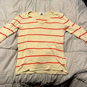 Cream and Coral Striped Sweater